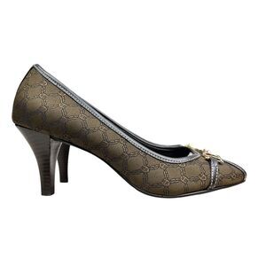 Etienne Aigner Womens‎ Pump Heel Cherie Peep Toe Horse Bit Brown Black Sz 7.5M